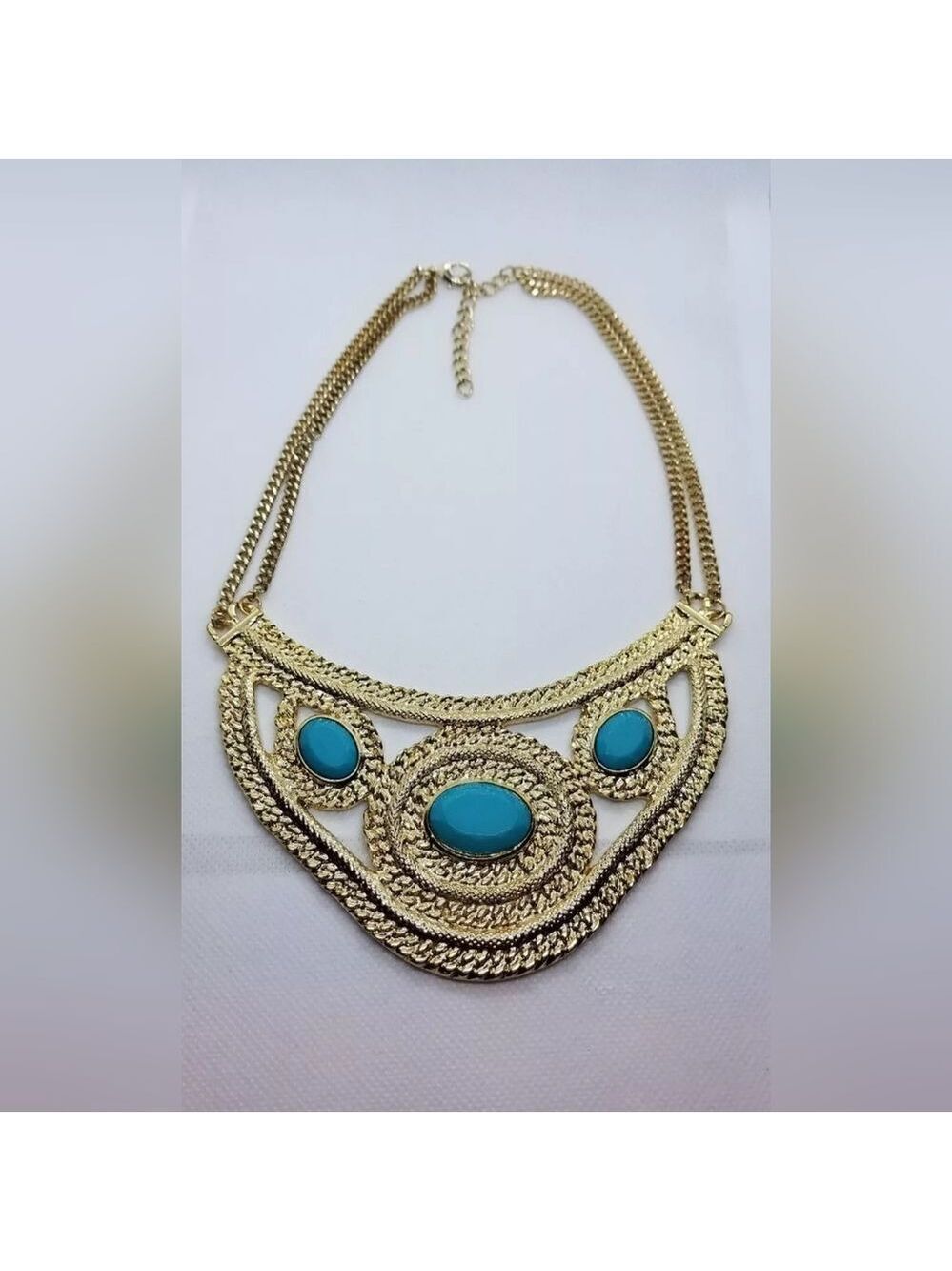 Wendy Williams Crescents of Color Goldtone and Faux Turquoise 17" Necklace NWOT